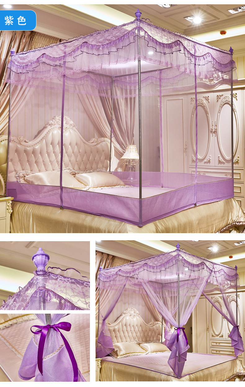 三开门宫廷蚊帐不锈钢坐床式宫廷蚊帐金属拉链方顶卧室蚊帐防蚊子