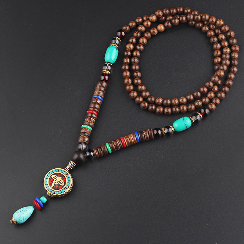 All-Match Ethnic Sweater Chain Long Retro Necklace Female Nepal Pendant Wooden Bead Pendant Scenic Spot Accessories Factory