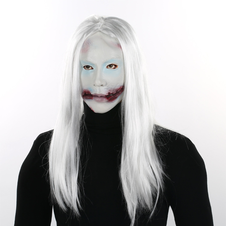 万圣节白发女士吸血鬼女鬼吓人贞子恐怖鬼脸面具人脸搞怪成人搞笑