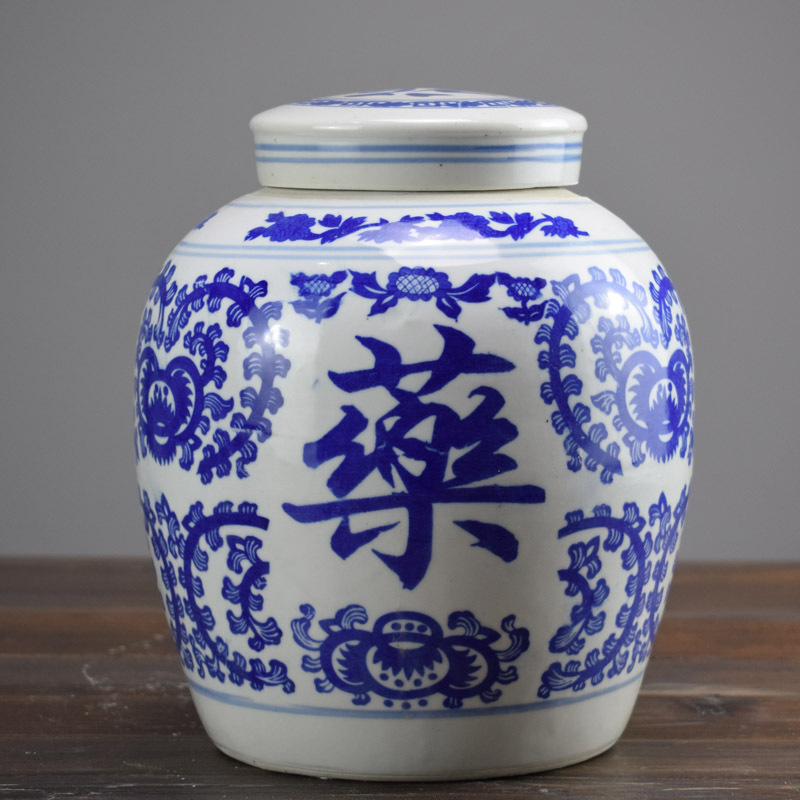 陶瓷中药陶瓷罐子草药坛子带盖密封罐中药粉储藏罐储物罐可加logo