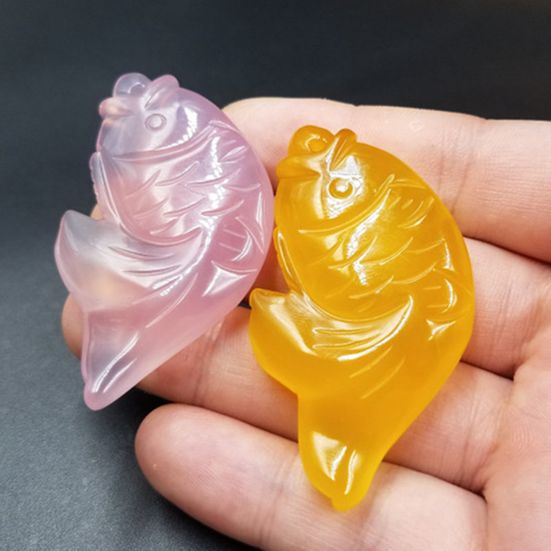 玉石a货黄玉髓鲤鱼玉挂件冰种黄玛瑙鱼玉吊坠批发