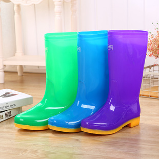 厂家批发高筒雨靴女低跟防滑防水pvc女式雨鞋耐磨胶鞋工作水鞋