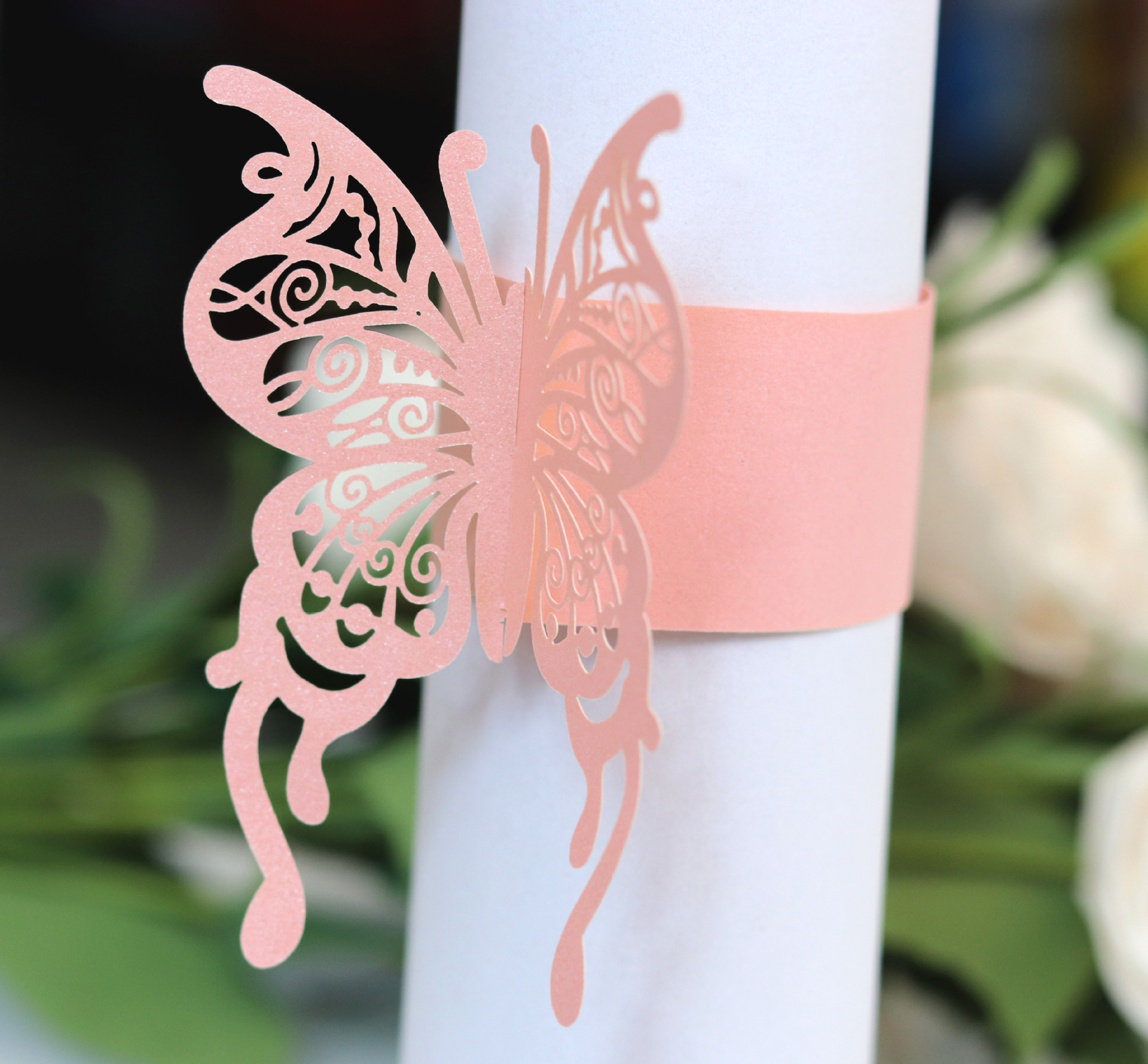 酒店用品毛巾扣 蝴蝶餐巾环 激光镂空纸环 镜面金色纸扣花边批发