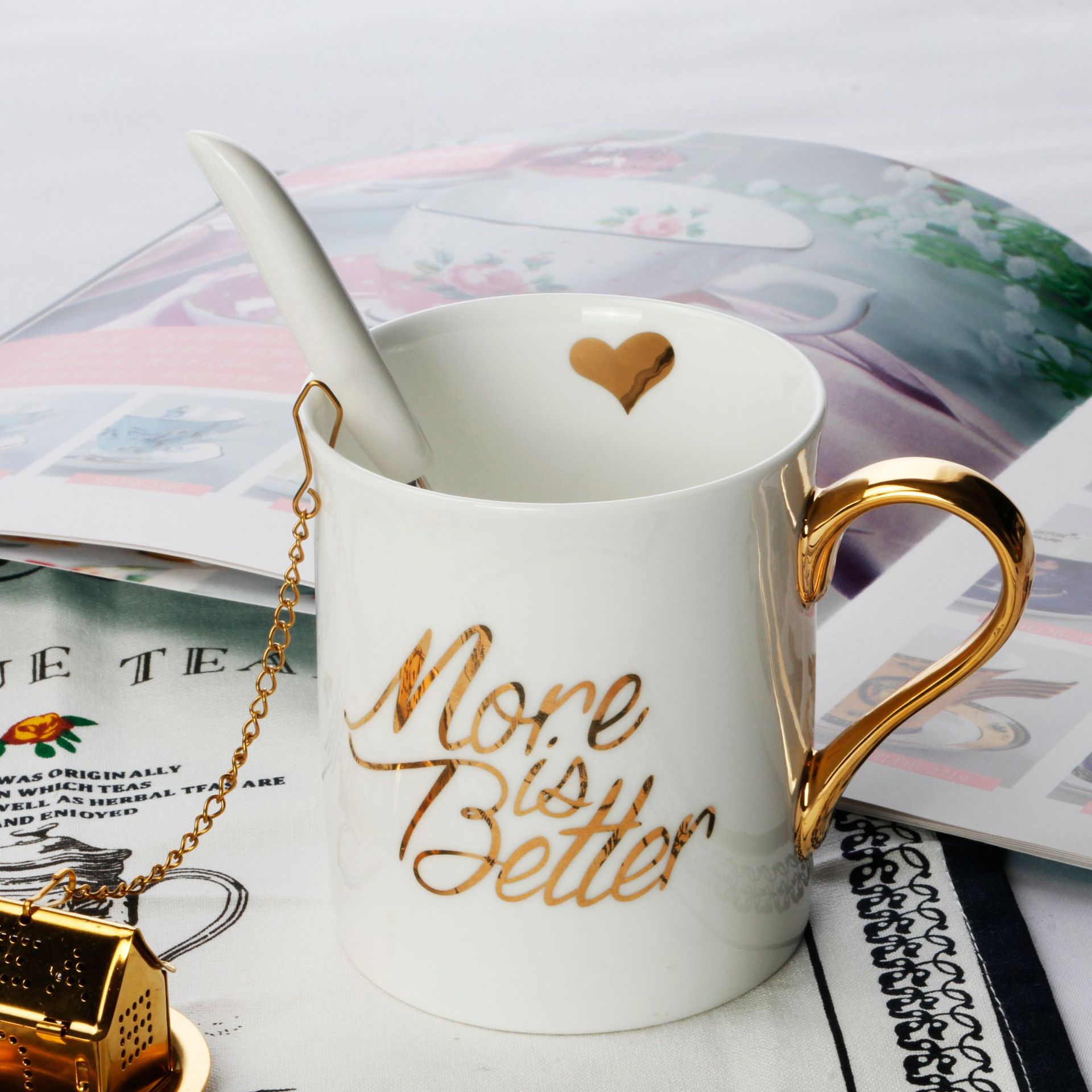 创意金手柄骨瓷马克杯 商务礼品水杯家用咖啡杯 牛奶杯