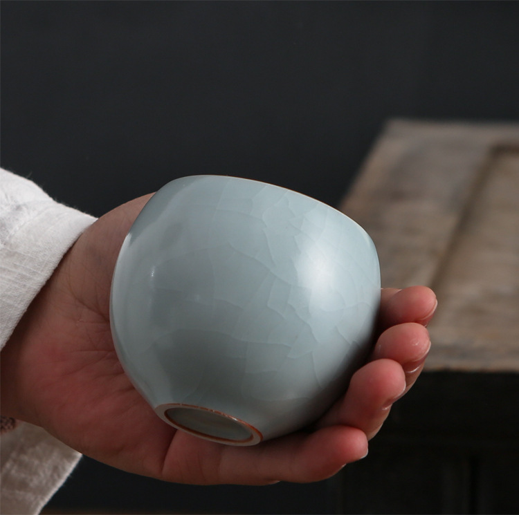 德化汝窑功夫茶杯 天青釉开片可养个人主人杯陶瓷茶具品茗杯单杯