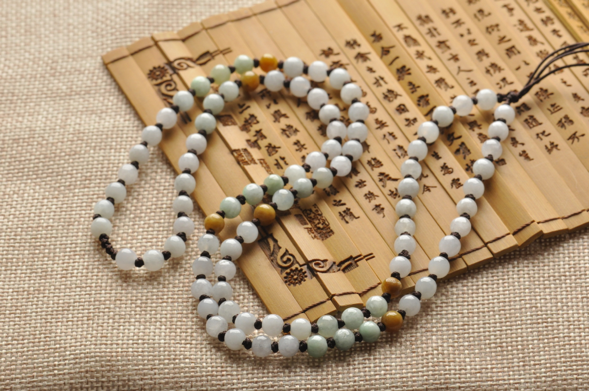 缅川翡翠 天然冰糯种翡翠玉珠项链高档手工编制玉珠挂绳 厂家批发