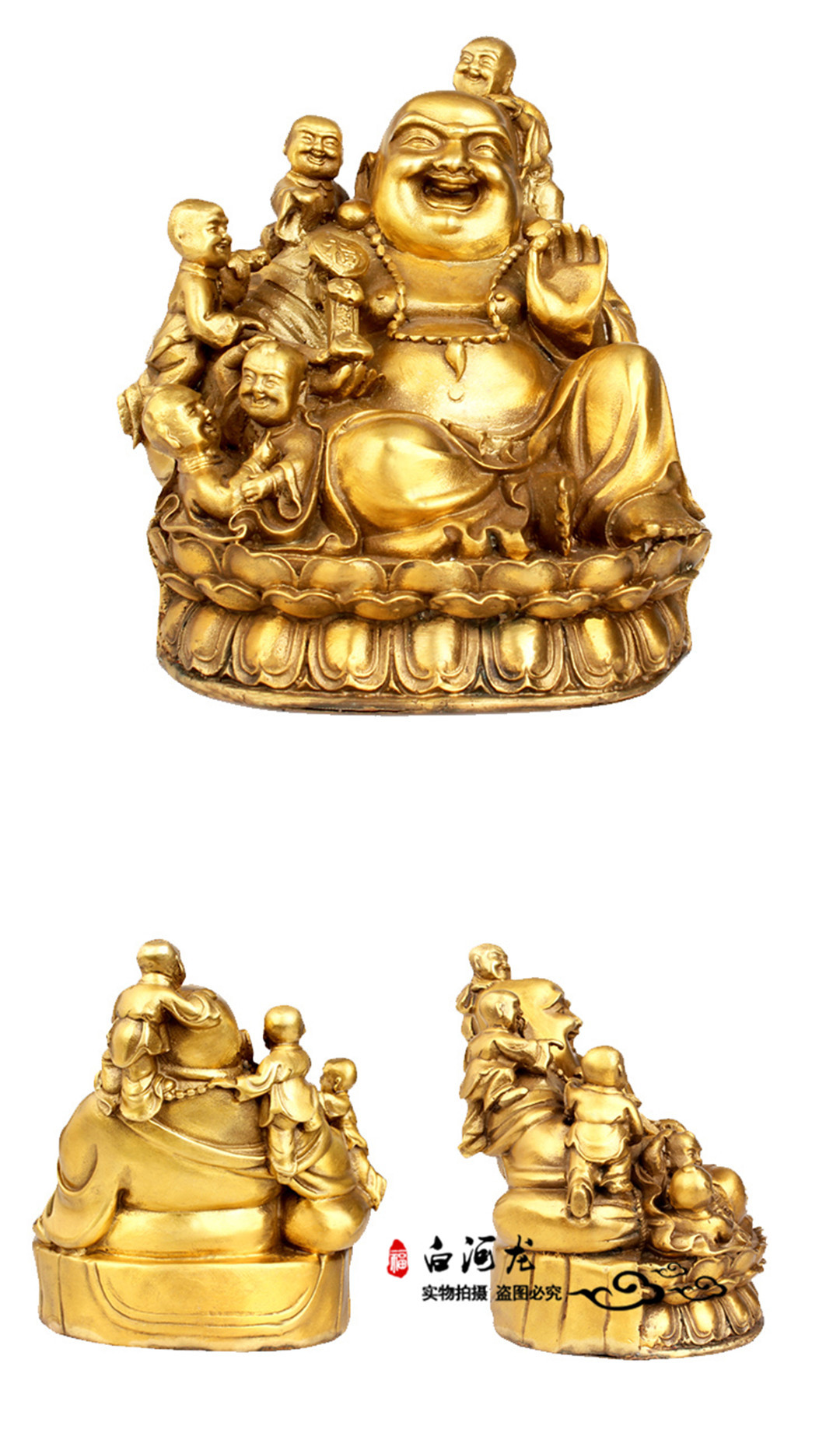 批发精工纯铜 五子闹佛 笑佛佛像 铜弥勒佛 送子佛像摆件五子登科