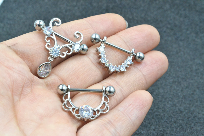 欧美跨境乳环乳钉不锈钢人体穿刺饰品乳头饰品锆石乳环现货销售