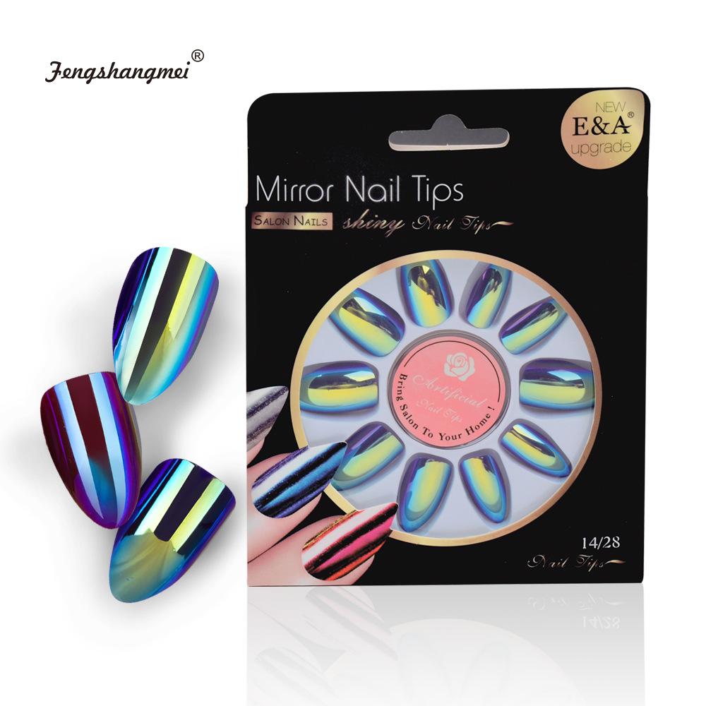 Wear Nail Beauty Nail Piece Magic Color Metal Mirror Pointed Handmade Fake Nail Patch European and American Foreign Trade Finished Products Wholesale