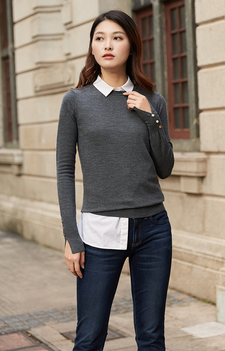 2018春秋 新款 修身针织毛衣女 多色圆领套头氨纶打底衫厂家直销