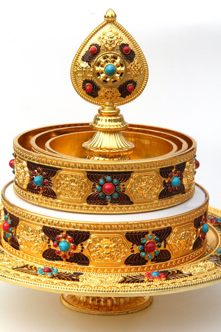 密宗法器藏传佛教彩绘合金供修曼扎盘珐琅曼达盘供曼茶罗10寸