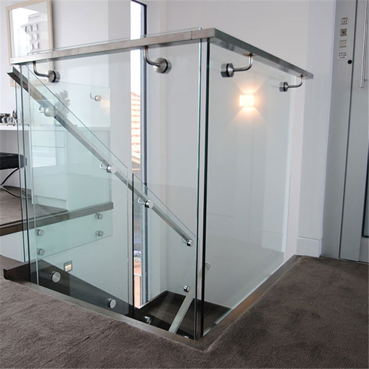 室内木混泥土楼梯广告钉玻璃幕墙护栏防护无框玻璃栏杆设计