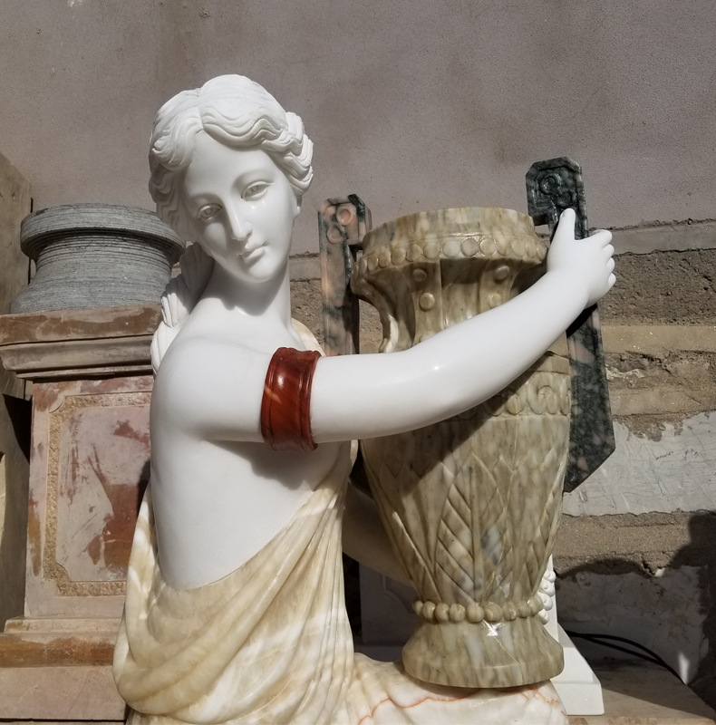 工厂石雕欧式人物 抱瓶女雕塑室外景观大理石人物雕塑摆件定制