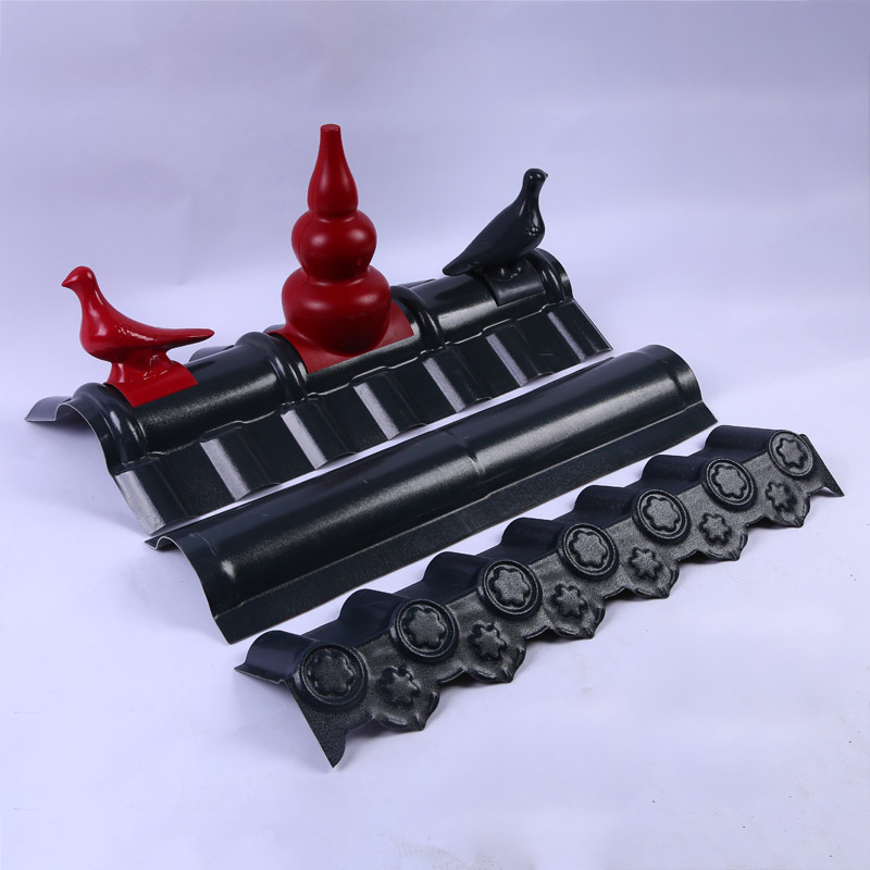 厂家批发 爱硕 临沂树脂瓦 树脂瓦配件 主脊瓦 仿古滴水檐