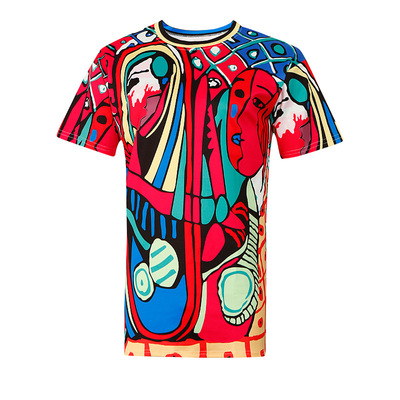 2018夏季新款 抽象派宽松短袖圆领经典个性潮流彩色t恤t4340