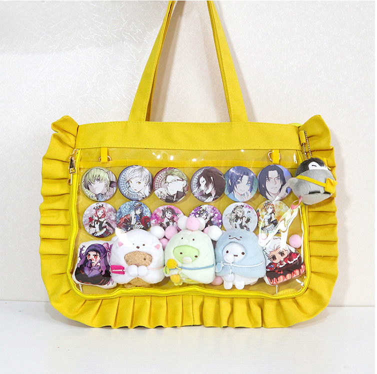 日系荷叶边痛包帆布单肩手提斜跨甜美可爱软妹动漫周边二次元