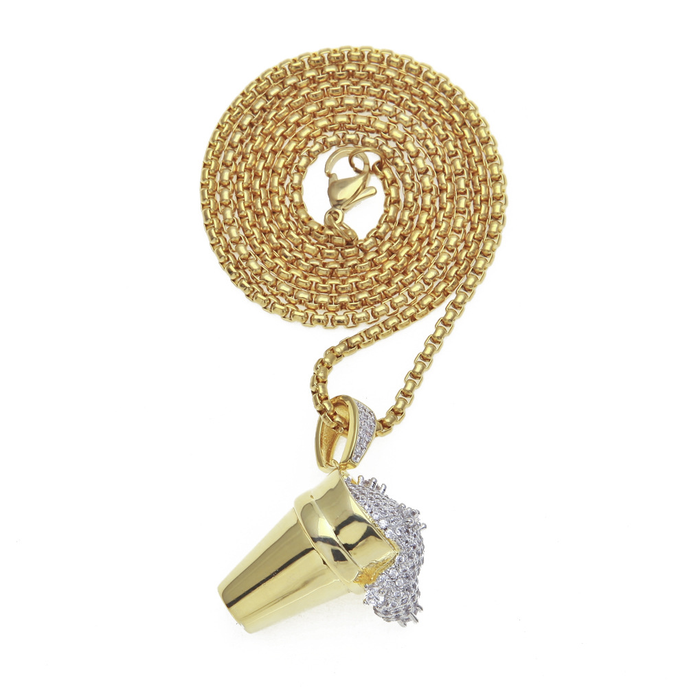 欧美嘻哈冰激凌溢出饮料冰淇淋发泡胶杯微镶锆石吊坠styrofoamcup