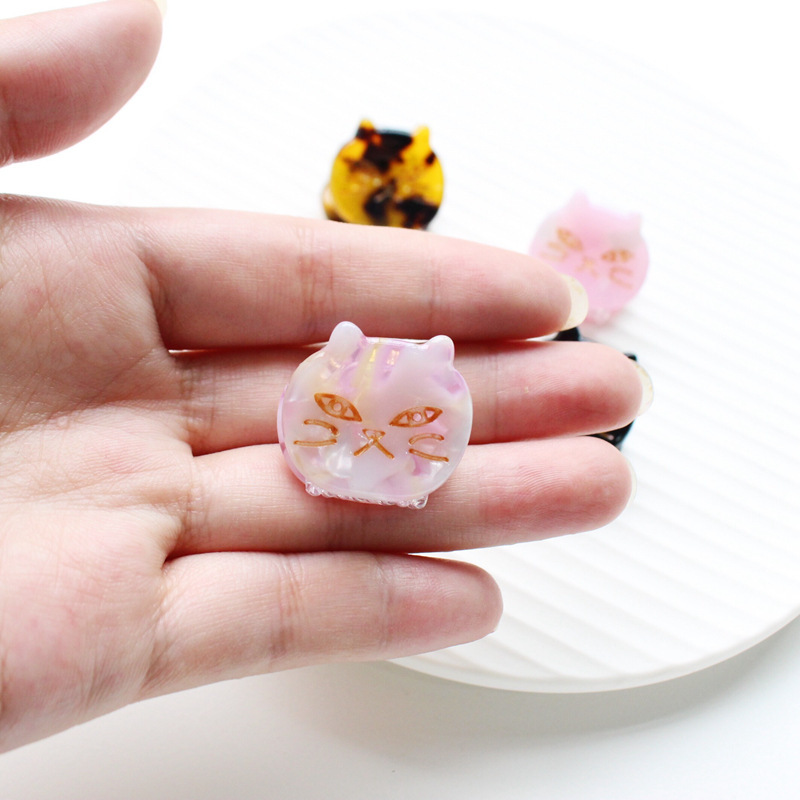 Japanese and Korean New Girl Cat Barrettes Cellulose Acetate Sheet Exquisite Mini Cat Grip 4 Color Cartoon Bang Clip Wholesale