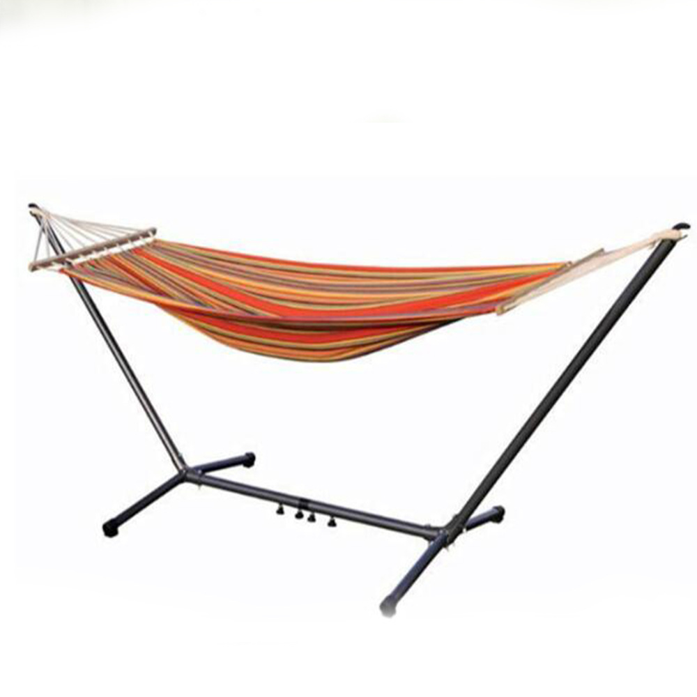 帆布吊床户外野营秋千吊床 彩条棉布支架吊床 带木棍支架吊床