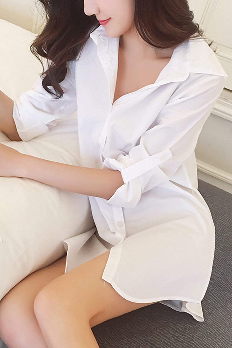 2018春装新款bf风白衬衫女宽松显瘦大码韩版中长款衬衣女装上衣潮