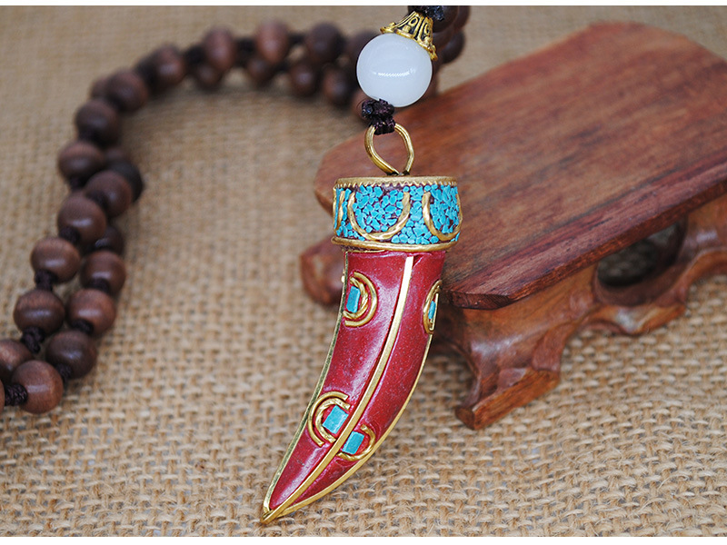 速卖通复古个性民族风立体牛角尼泊尔吊坠毛衣链挂件配饰男女同款