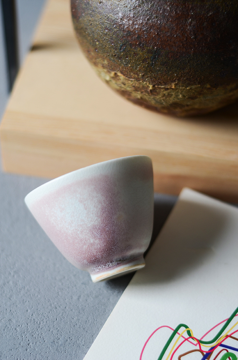 景德镇品茗杯陶瓷若琛杯桃红汝窑开片茶盏单杯景德镇功夫茶杯茶具