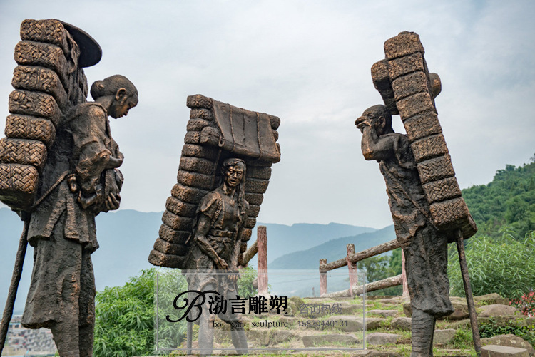 铸铜茶马古道主题雕塑玻璃钢茶农背茶包人物雕塑茶市景区广场雕塑