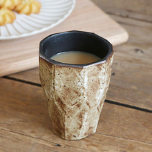 个性刀削马克杯陶瓷粗陶黑色复古咖啡杯奶茶水杯套具日式简约杯子