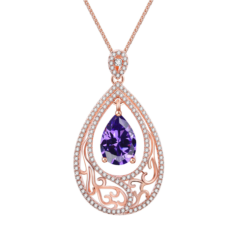 诗佩 奢华新娘宫廷风珠宝首饰超闪水滴防钻吊坠精美雕花镂空项链