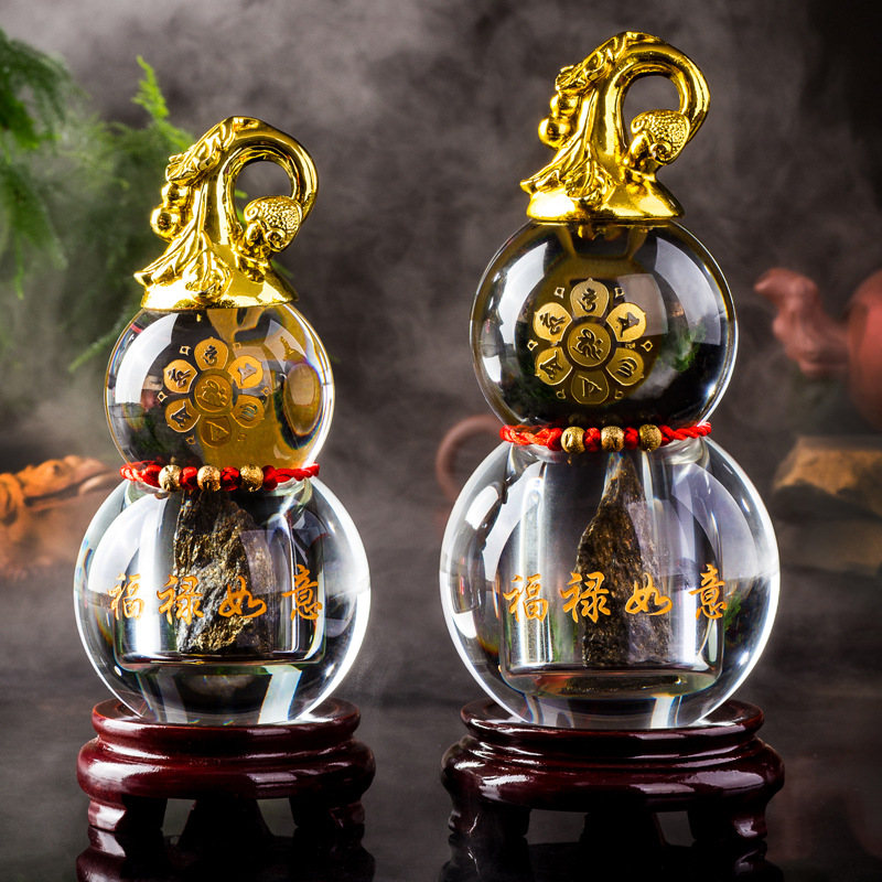 厂家直销浦江水晶球工艺品石来运转摆件商务礼品 创意黄金石批发