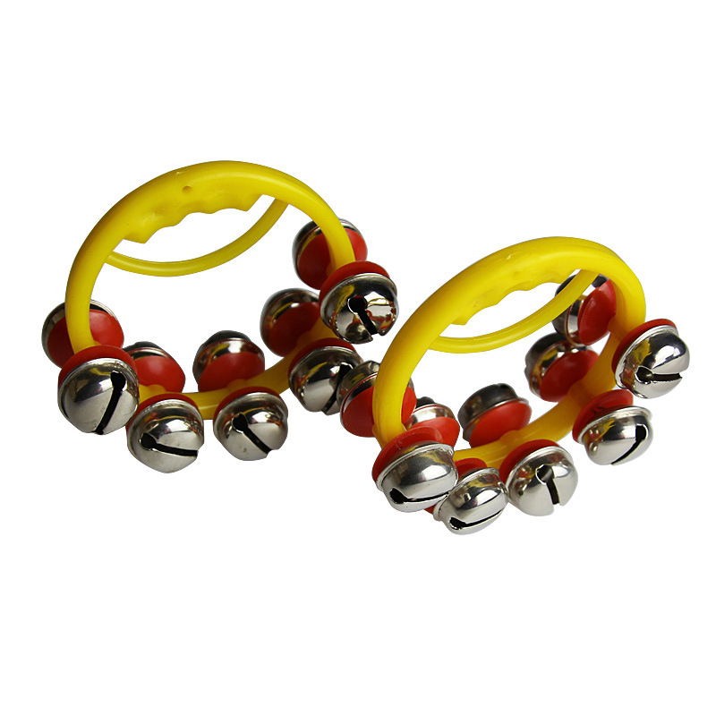 黄色塑料串铃一对纸盒装幼儿园奥尔夫打击乐器手摇铃舞蹈铃铛代发