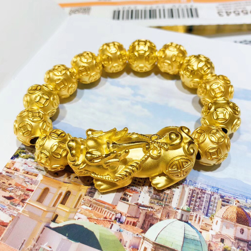仿黑曜石貔貅手链 男女士金貔貅手串 地摊景区热卖款会销礼品