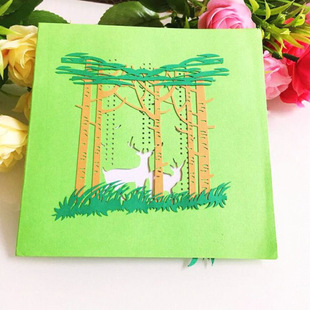 情人节立体创意礼品 3 d卡片贺卡生日祝福卡绿色森林 小卡片