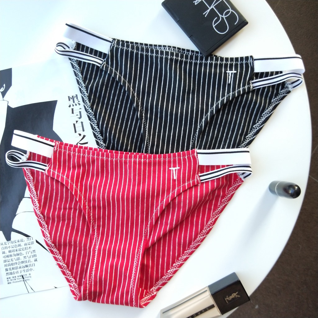 蓝白条纹内裤女新品 舒适细带比基尼款内裤棉海军风微商货源
