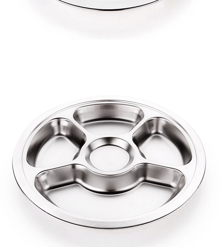 食品级304不锈钢圆餐盘分格快餐盘幼儿园儿童小学生食堂分餐盘