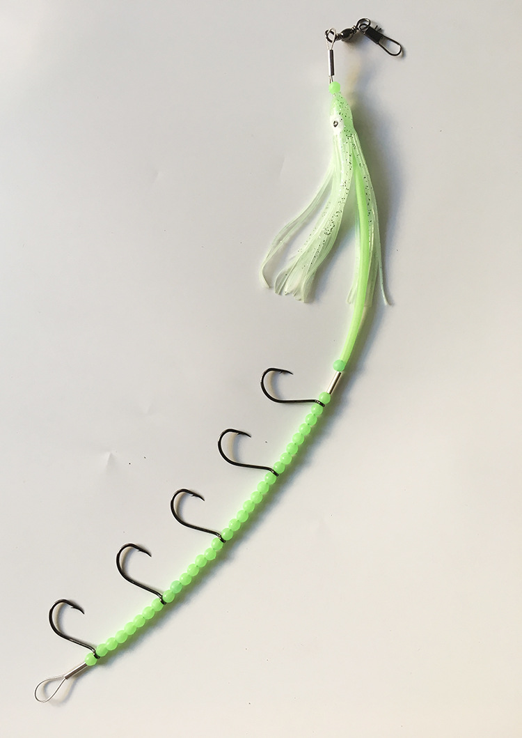 海钓带鱼饵串钩 夜光鱿鱼饵带5个鱼钩 带钢丝章鱼串钩