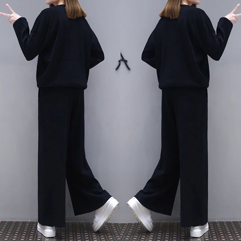 Large Size Women's Western Style Suit Women's Spring New Plump Girls Belly-Covering Slim Fit Slimming Wide Leg Pants Casual Two-Piece Suit