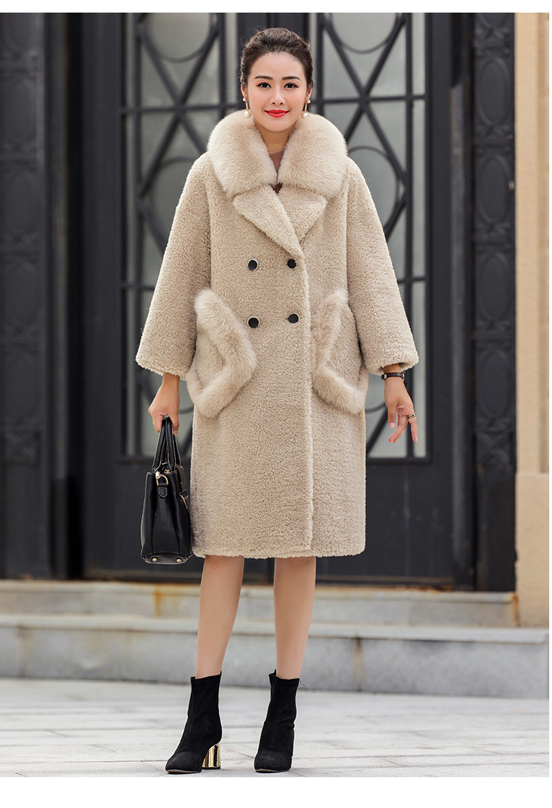 kqlfs89368l羊剪绒狐狸毛领羊驼毛皮草厚外套