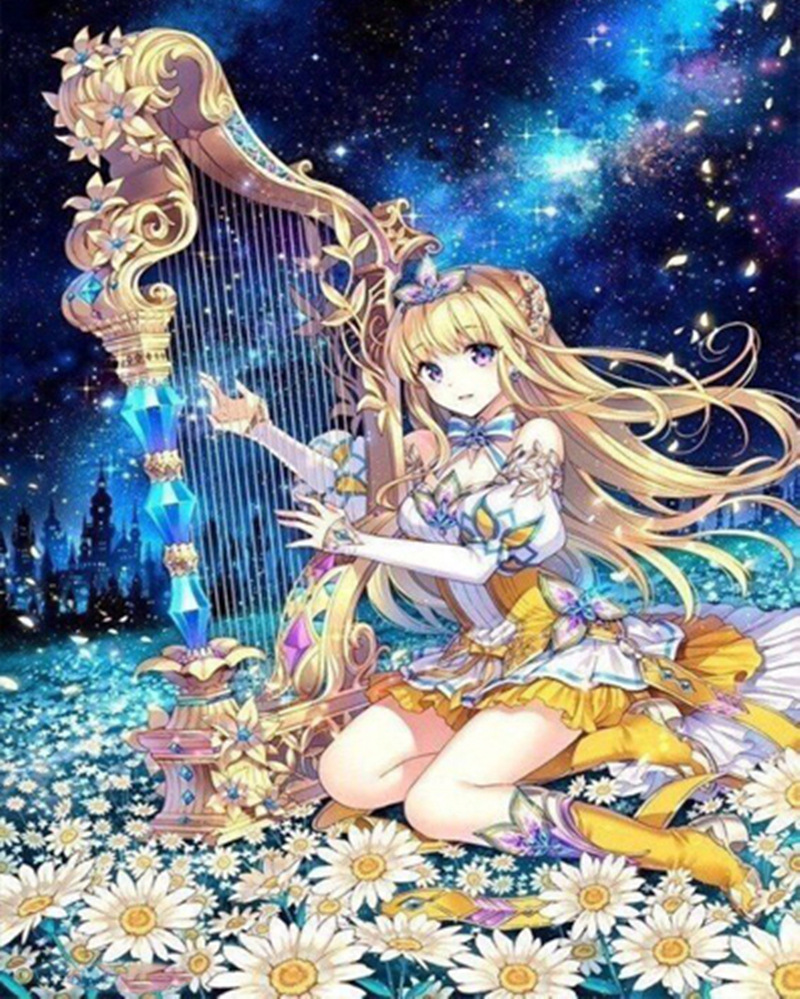 钻石画diy雏菊竖琴公主 2.8尖顶圆满钻绣 外贸 新款图片厂家定做