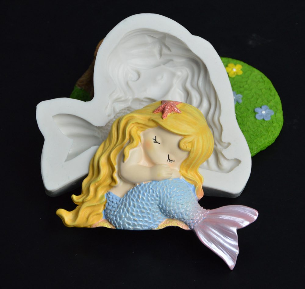 新款美人鱼鱼尾巴硅胶翻糖蛋糕模具巧克力模蛋糕装饰摆件烘焙工具