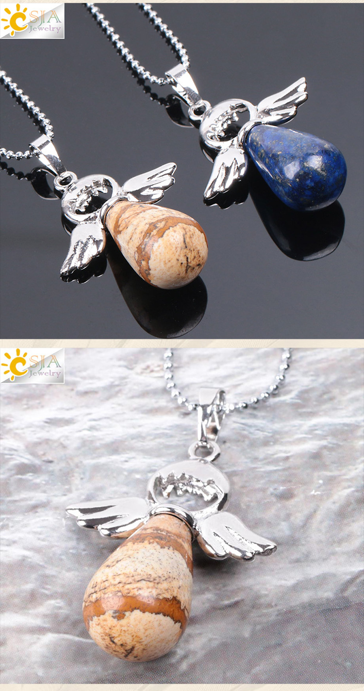 欧美天然石项链 童话小天使之翼爱的礼物 圆水滴型女性首饰吊坠