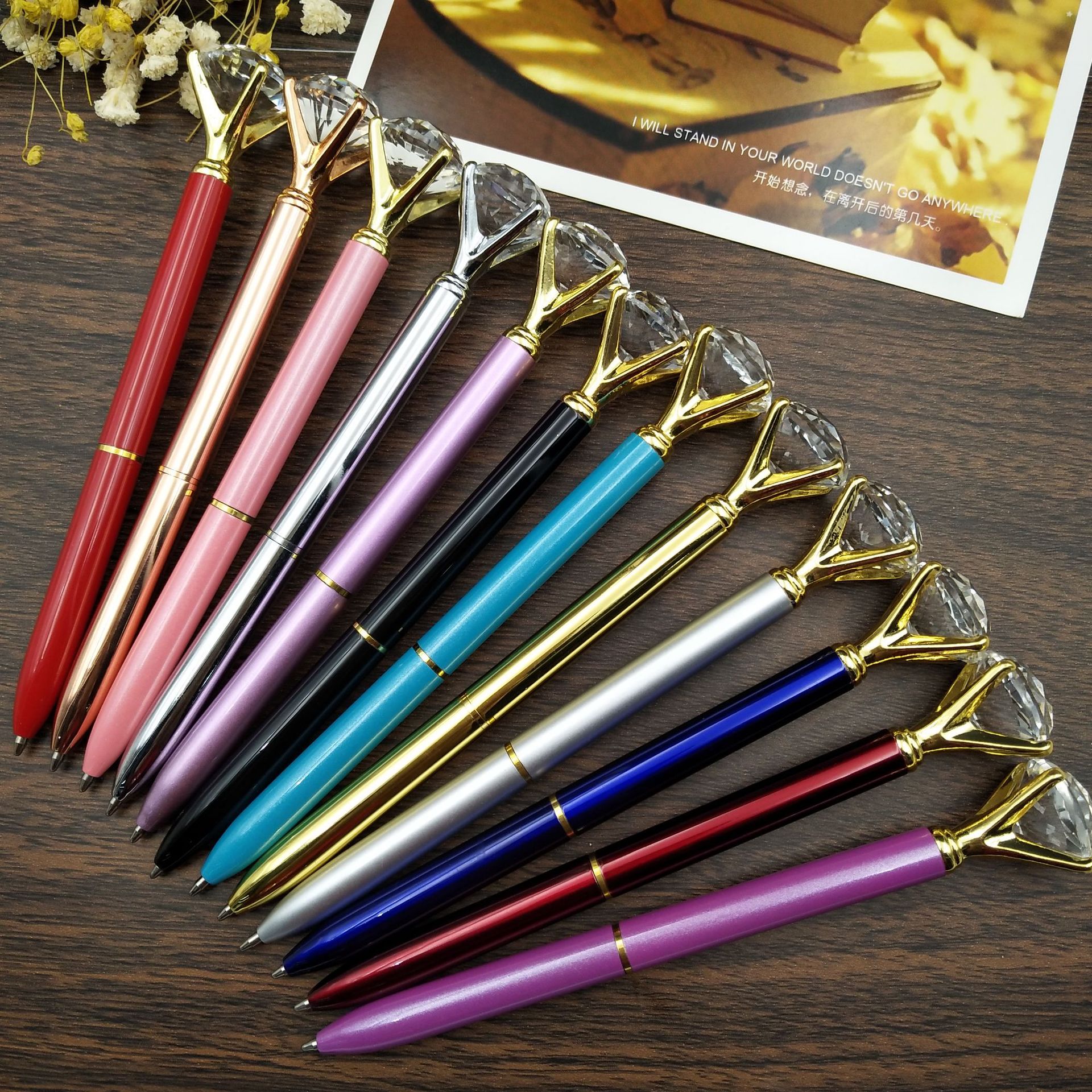 帆莱金属钻石笔 钻石水晶笔 旋动金属圆珠笔 水晶钻石笔定制logo