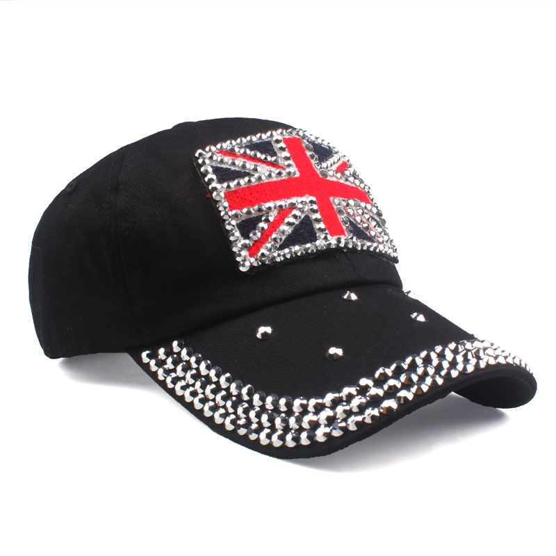 2018新款帽子英国国旗镶钻棒球帽女士出游遮阳防晒帽甜美鸭舌帽子