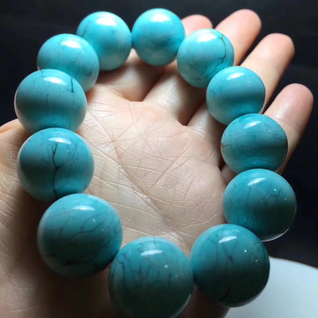 秦古料绿松石高瓷网纹圆珠手串 天然无优化绿松石收藏品一件代发