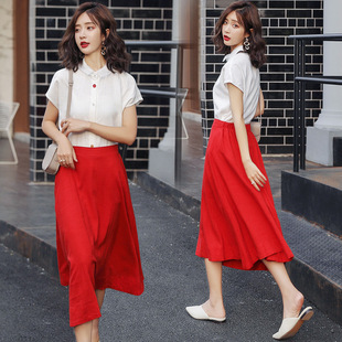 小清新学院连衣裙女夏小香风气质时髦白色衬衫搭配裙子显瘦两件套