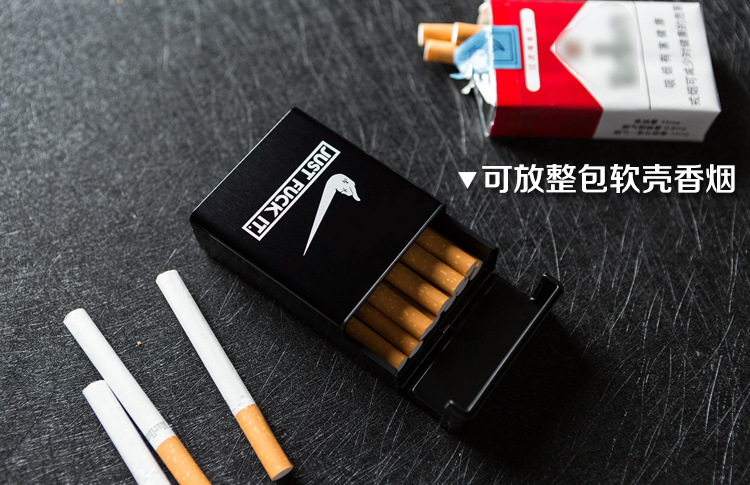 20支装黑色铝合金属社会人英文自动滑盖男士烟盒子创意恶搞笑个性
