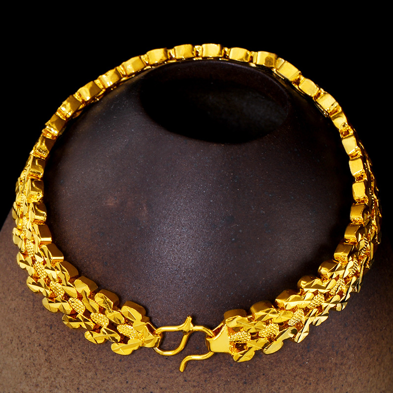 12mm欧币金饰品海底金首饰批发仿真金情侣手链沙金黄铜镀金首饰