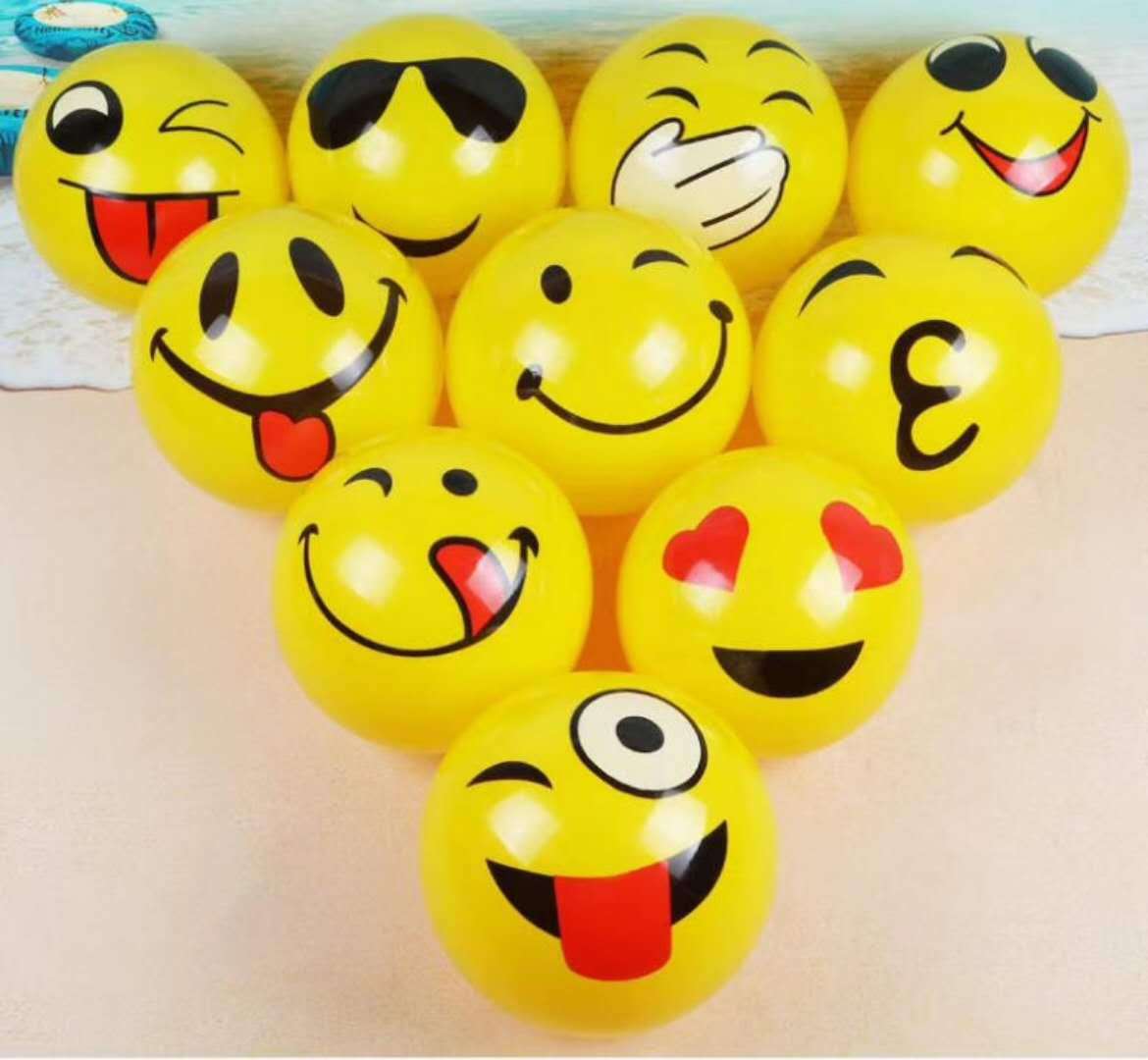 9寸pvc球黄色表情儿童充气玩具球幼儿园宝宝皮球拍拍球沙滩排球