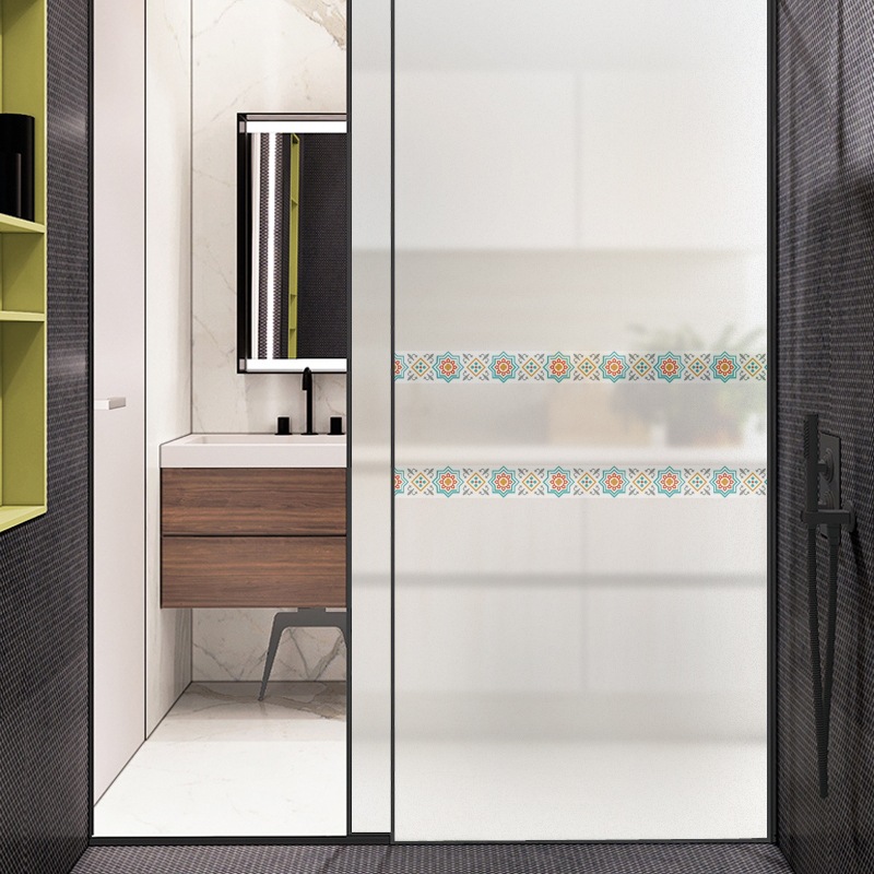 pag橱窗贴纸定制欧式花纹自粘玻璃腰线贴可移除玻璃门防撞腰线贴