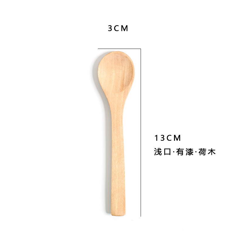 Factory Wholesale Japanese-Style Children's Small Wood Spoon Honey Spoon Jam Spoon Custom Logo Lettering Solid Wood Brown Sugar Spoon